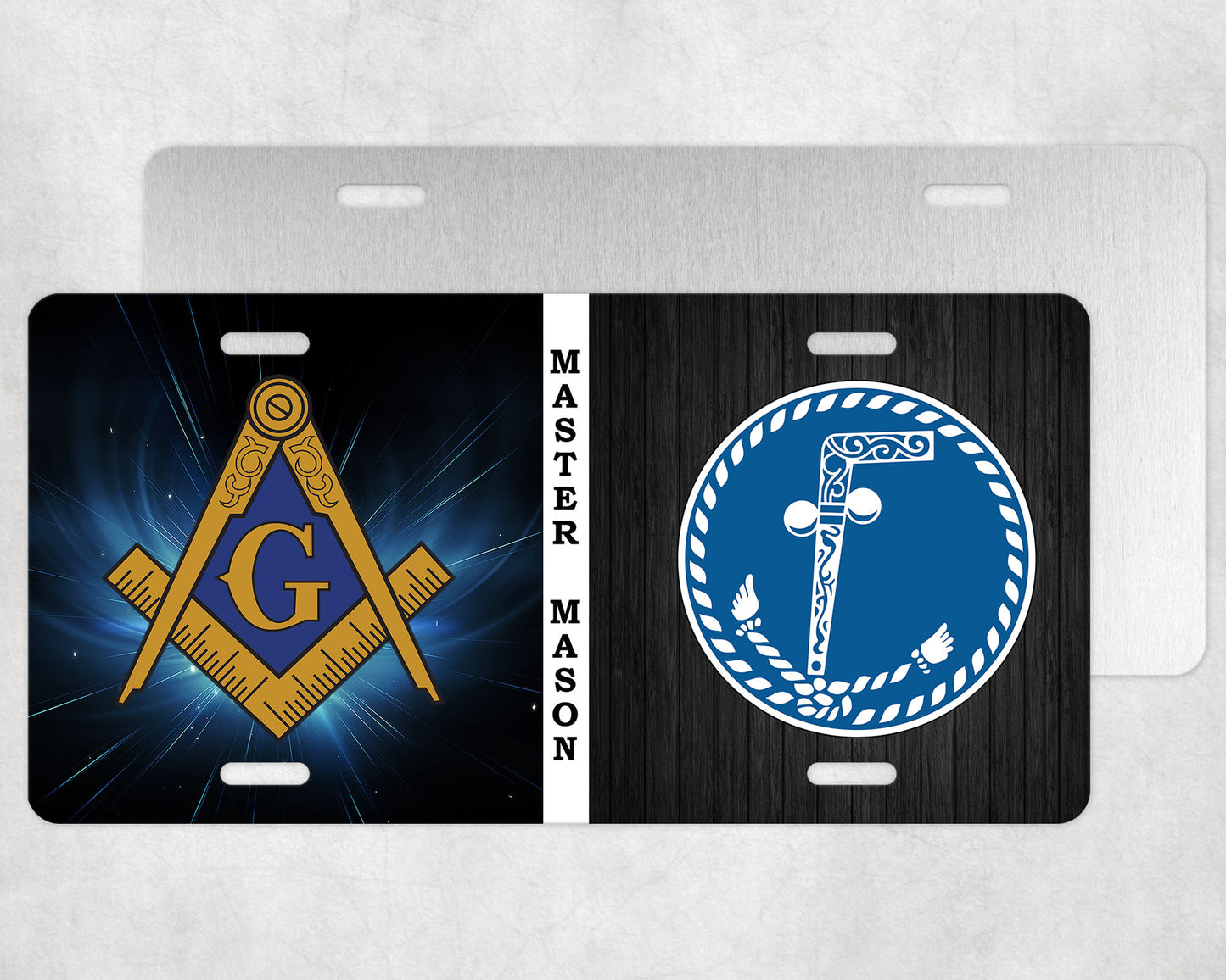 Master Mason Tubalcain Split License Plate Masonic Tag