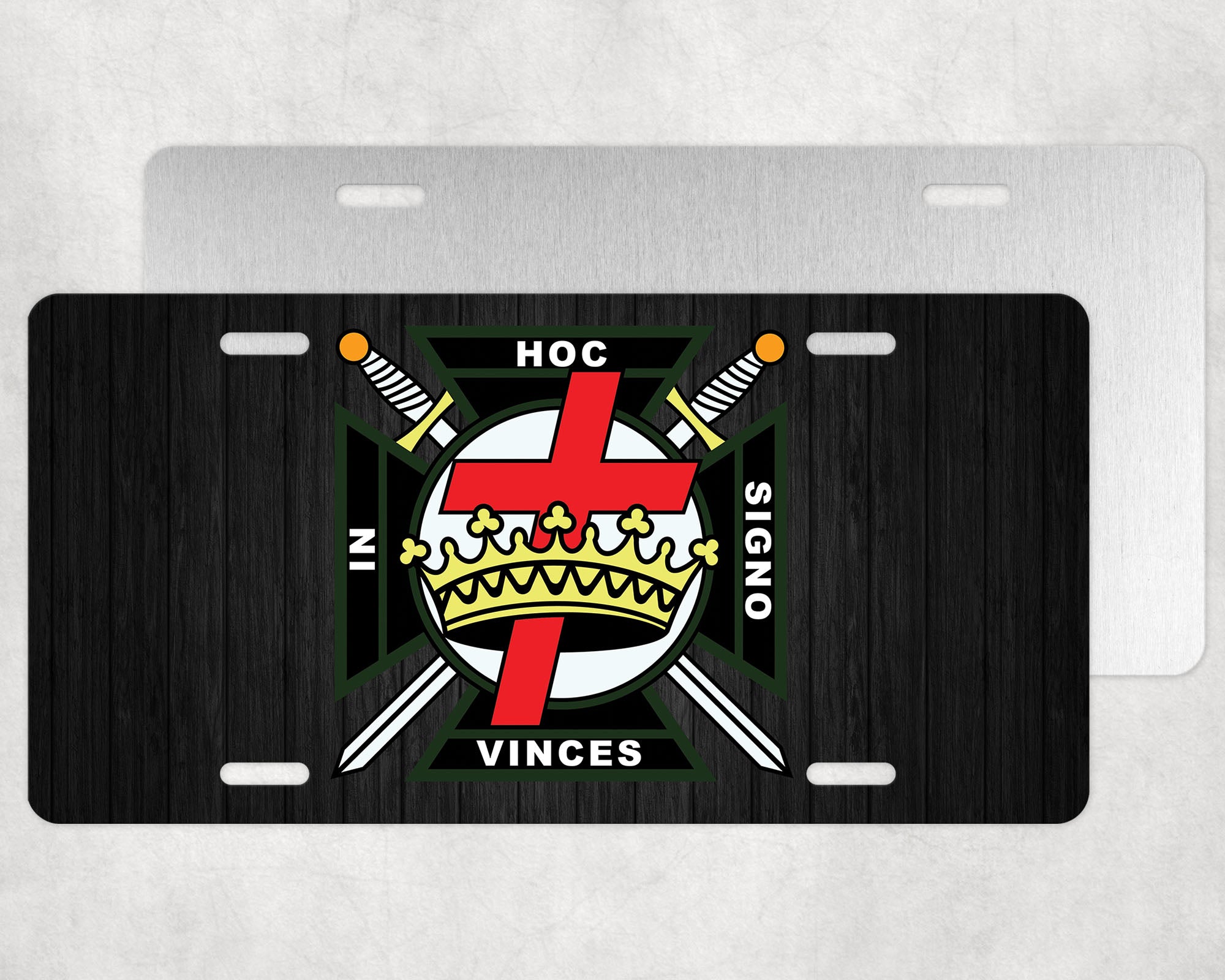 Knights Templar Heavy Duty Metal License Plate Frame - Gloss Black