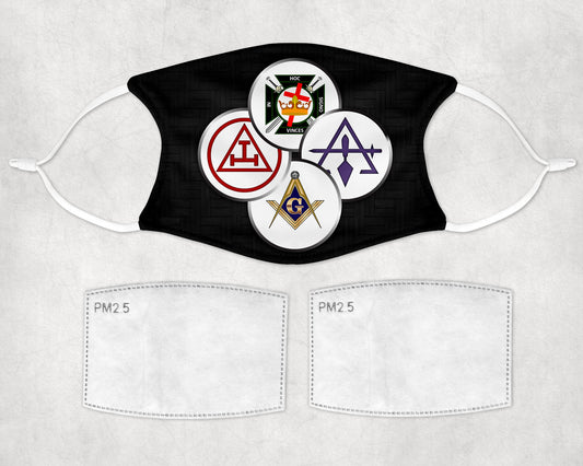 York Rite Masonic Face Mask Adjustable Filters Freemasonry Facemask